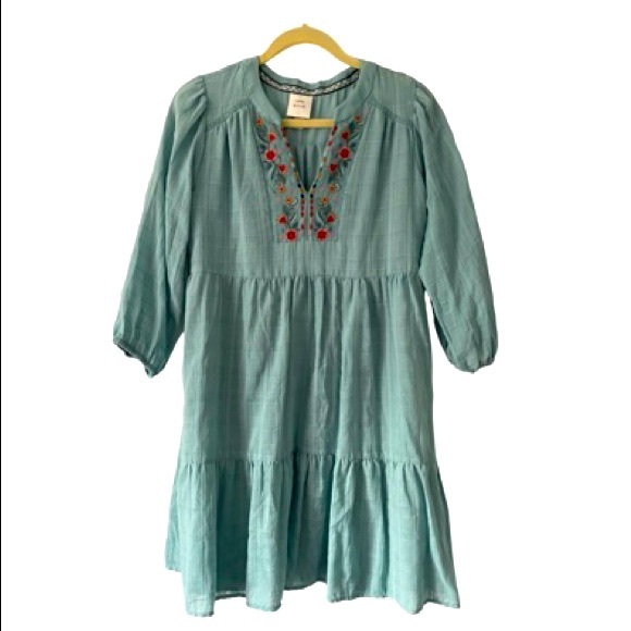 Knox Rose Blue boho inspired dress with floral detailing - Picture 1 of 2
